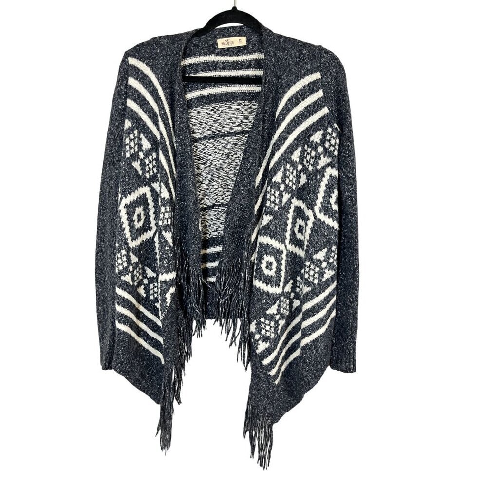 Hollister Fringe Cardigan XS Blue Western Boho Indie Folk Cowgirl Aztec Striped